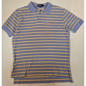 Polo Ralph Lauren Blue Yellow Striped Polo Shirt Men’s Large Short Sleeve